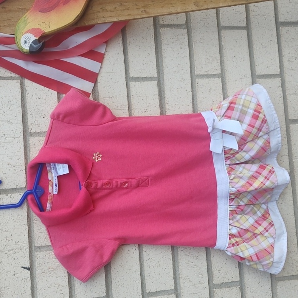 Charming Coral Polo Dress with Plaid Skirt